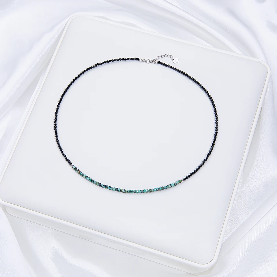 Natural Stone Necklace For Women Silver 925 Jewelry Heart Necklace 2mm Tourmaline Chokers Black Spinel Necklace