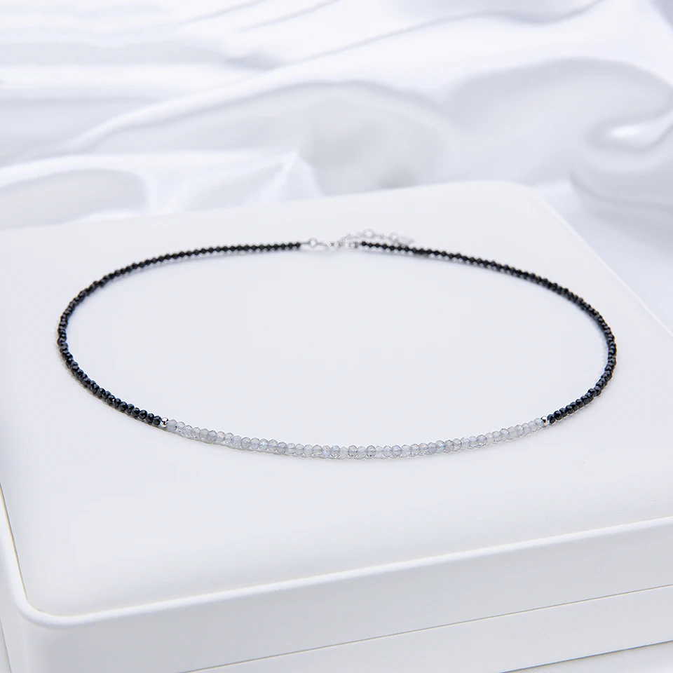 Natural Stone Necklace For Women Silver 925 Jewelry Heart Necklace 2mm Tourmaline Chokers Black Spinel Necklace