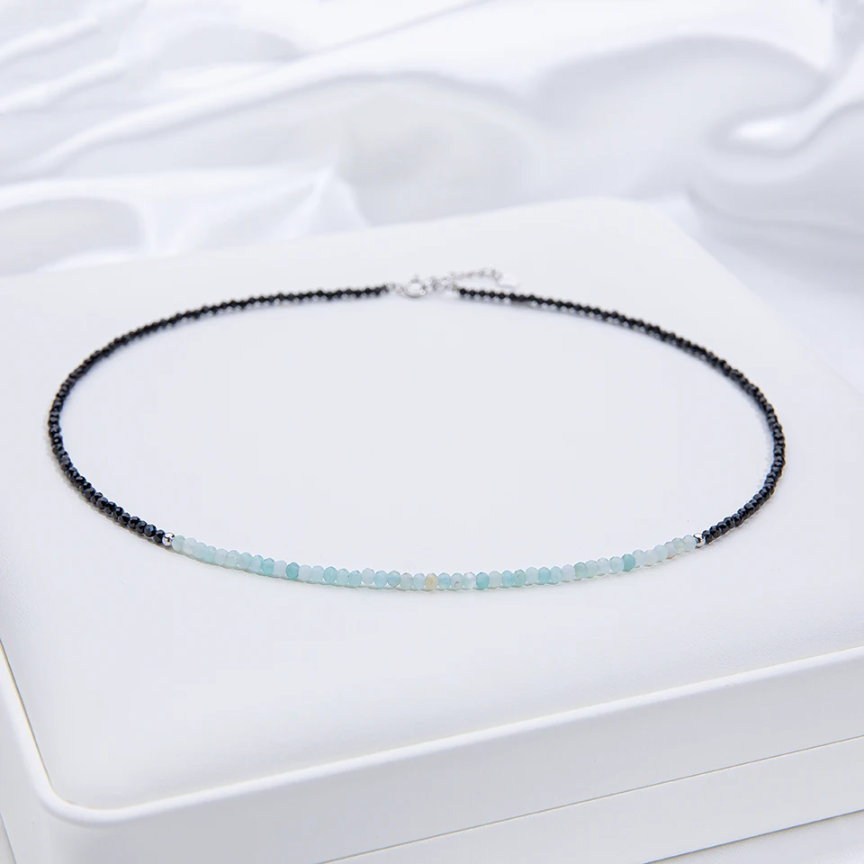 Natural Stone Necklace For Women Silver 925 Jewelry Heart Necklace 2mm Tourmaline Chokers Black Spinel Necklace