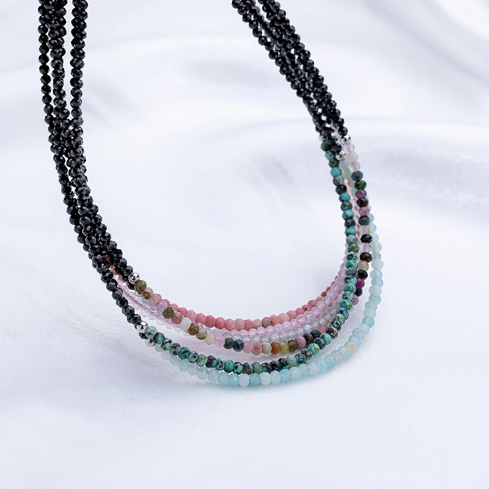 Natural Stone Necklace For Women Silver 925 Jewelry Heart Necklace 2mm Tourmaline Chokers Black Spinel Necklace
