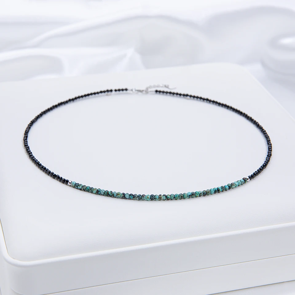 Natural Stone Necklace For Women Silver 925 Jewelry Heart Necklace 2mm Tourmaline Chokers Black Spinel Necklace