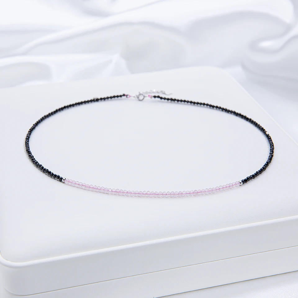 Natural Stone Necklace For Women Silver 925 Jewelry Heart Necklace 2mm Tourmaline Chokers Black Spinel Necklace