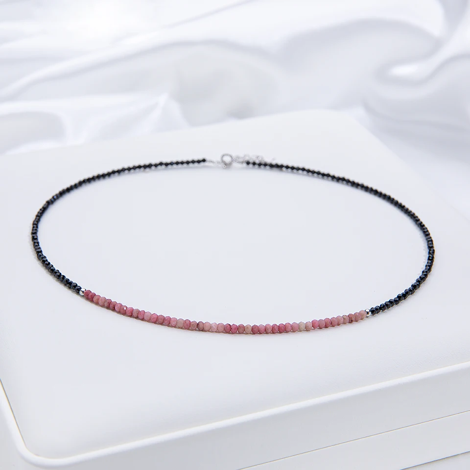 Natural Stone Necklace For Women Silver 925 Jewelry Heart Necklace 2mm Tourmaline Chokers Black Spinel Necklace