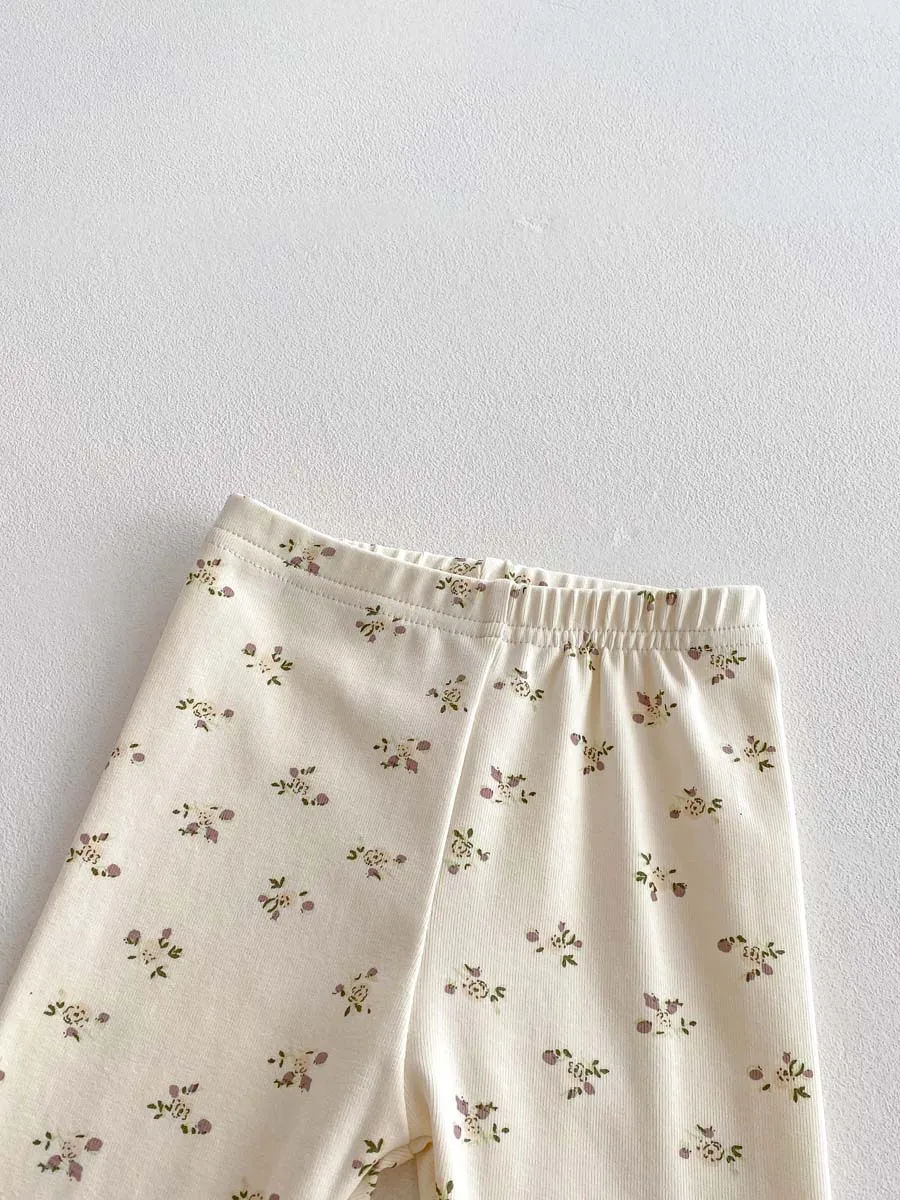 Ins Baby Spring and Autumn Children's Small Floral Baby suit Women's Lace Ruffle Collar Home Clothes 2 pces suit