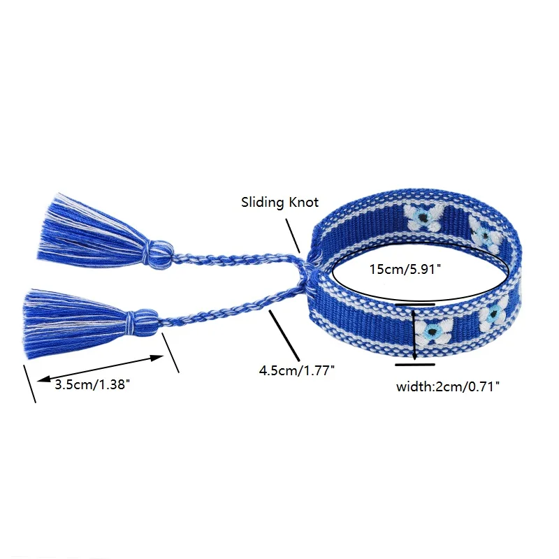 Fashion Woven Bracelets Stackable Evil Eyes Embroidered Tassel Bracelets Everyday Style