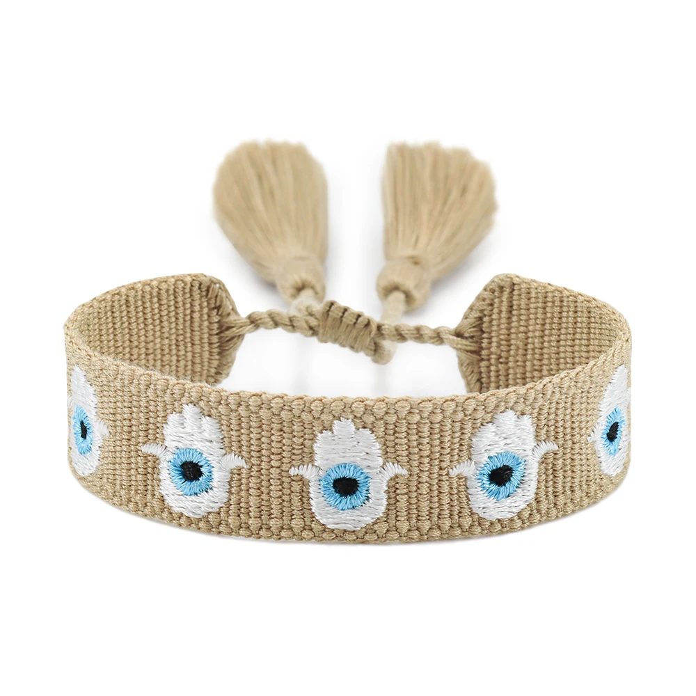 Fashion Woven Bracelets Stackable Evil Eyes Embroidered Tassel Bracelets Everyday Style