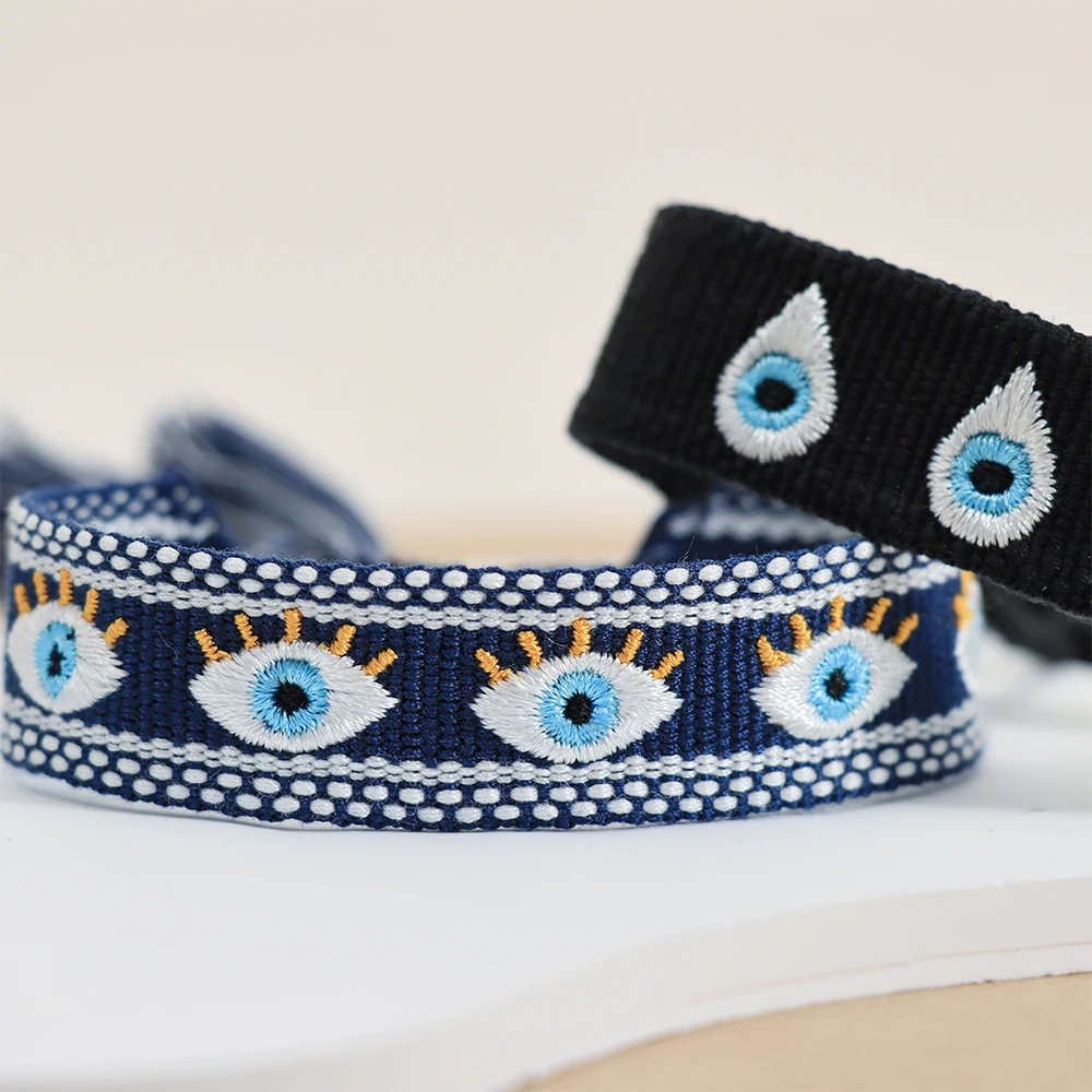 Fashion Woven Bracelets Stackable Evil Eyes Embroidered Tassel Bracelets Everyday Style