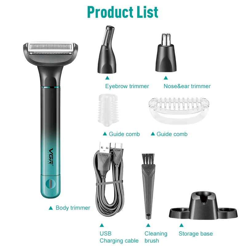 VGR 625 3in-1 Men's Personal Hair Trimming Set Rechargeable Professional Foil Shaver Portable Nose Hair Ear Hair Eyebrow Trimmer
