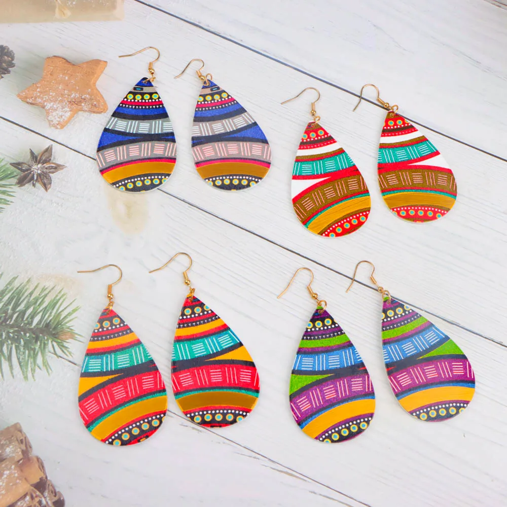 10/20/30/50Pairs/Lot Fashionable Printed Women's Wooden Thread Bohemian Vintage Hanging Earrings Daily Jewelry Randomly Shipped