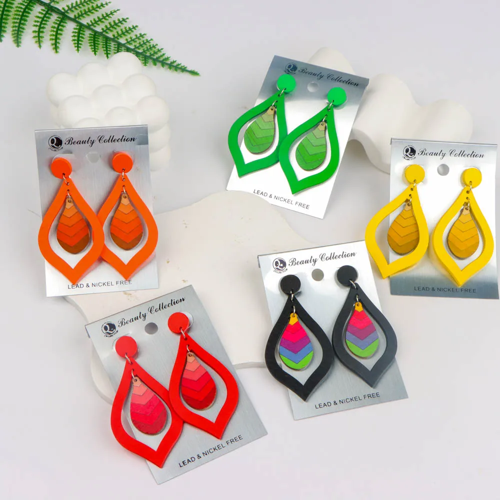 10/20/30/50Pairs/Lot Fashionable Printed Women's Wooden Thread Bohemian Vintage Hanging Earrings Daily Jewelry Randomly Shipped
