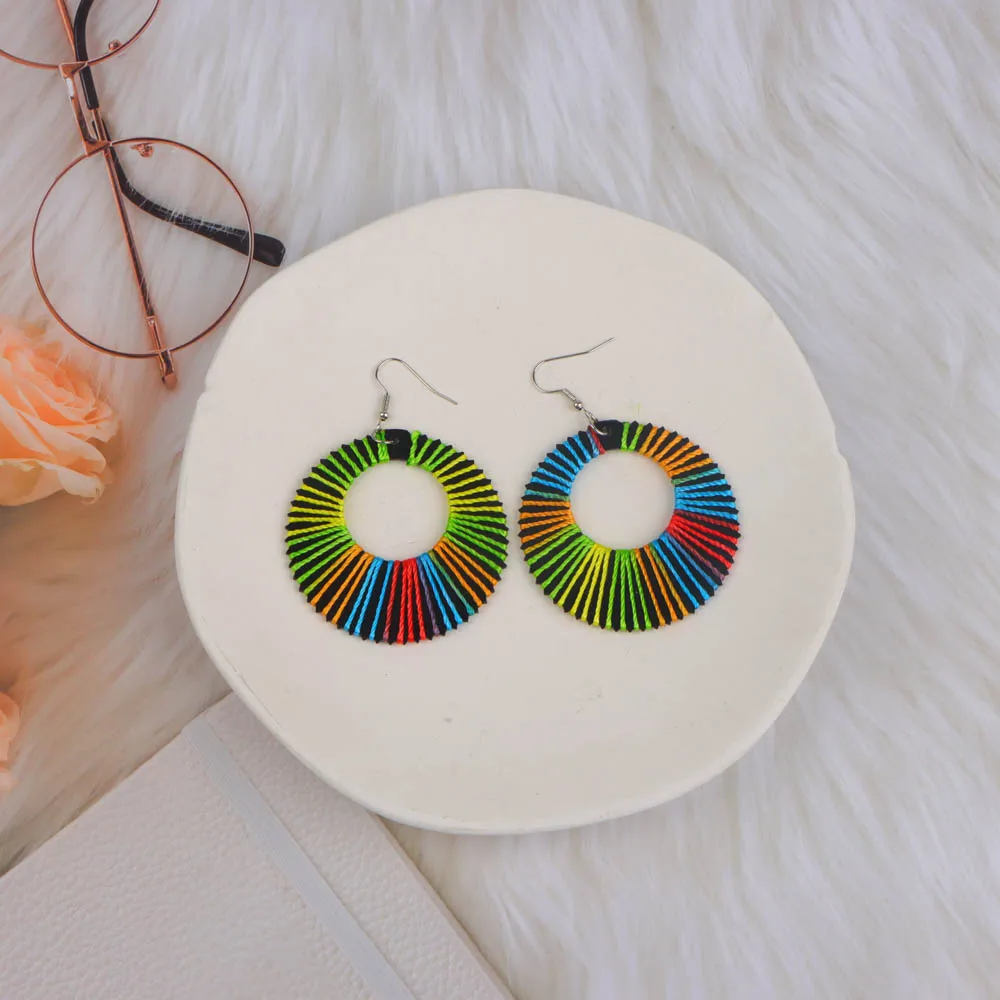 10/20/30/50Pairs/Lot Fashionable Printed Women's Wooden Thread Bohemian Vintage Hanging Earrings Daily Jewelry Randomly Shipped
