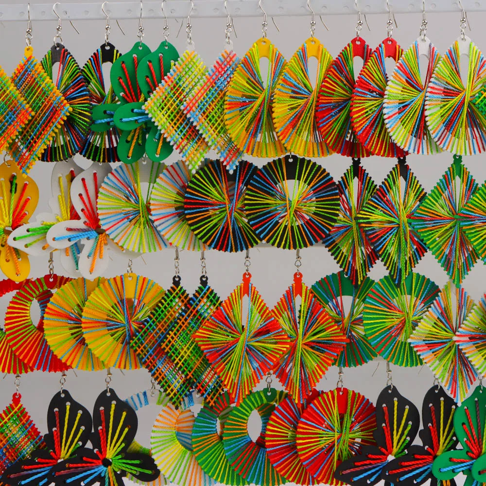 10/20/30/50Pairs/Lot Fashionable Printed Women's Wooden Thread Bohemian Vintage Hanging Earrings Daily Jewelry Randomly Shipped