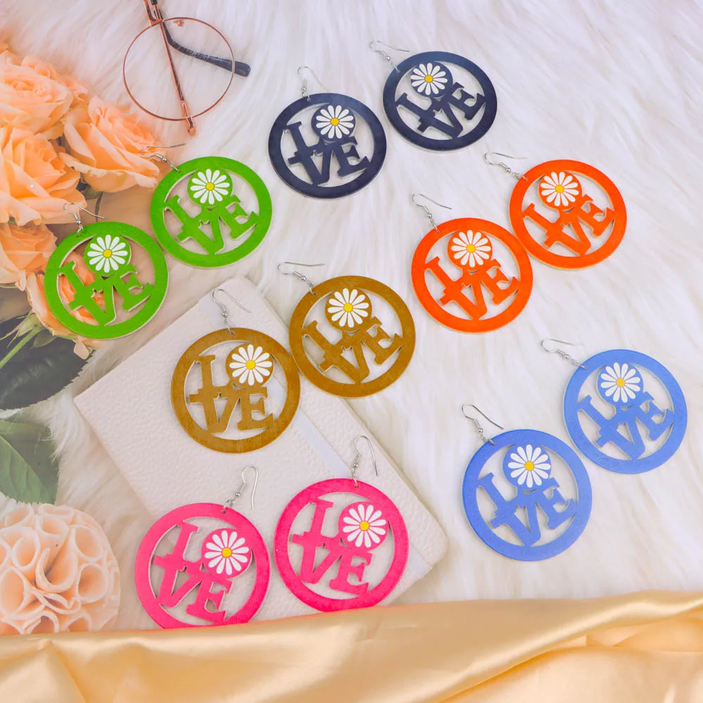 10/20/30/50Pairs/Lot Fashionable Printed Women's Wooden Thread Bohemian Vintage Hanging Earrings Daily Jewelry Randomly Shipped