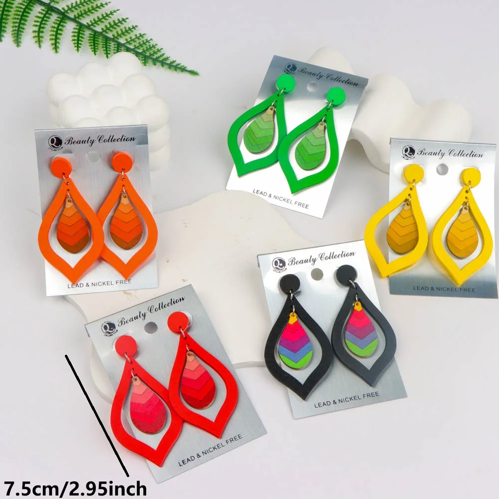 10/20/30/50Pairs/Lot Fashionable Printed Women's Wooden Thread Bohemian Vintage Hanging Earrings Daily Jewelry Randomly Shipped