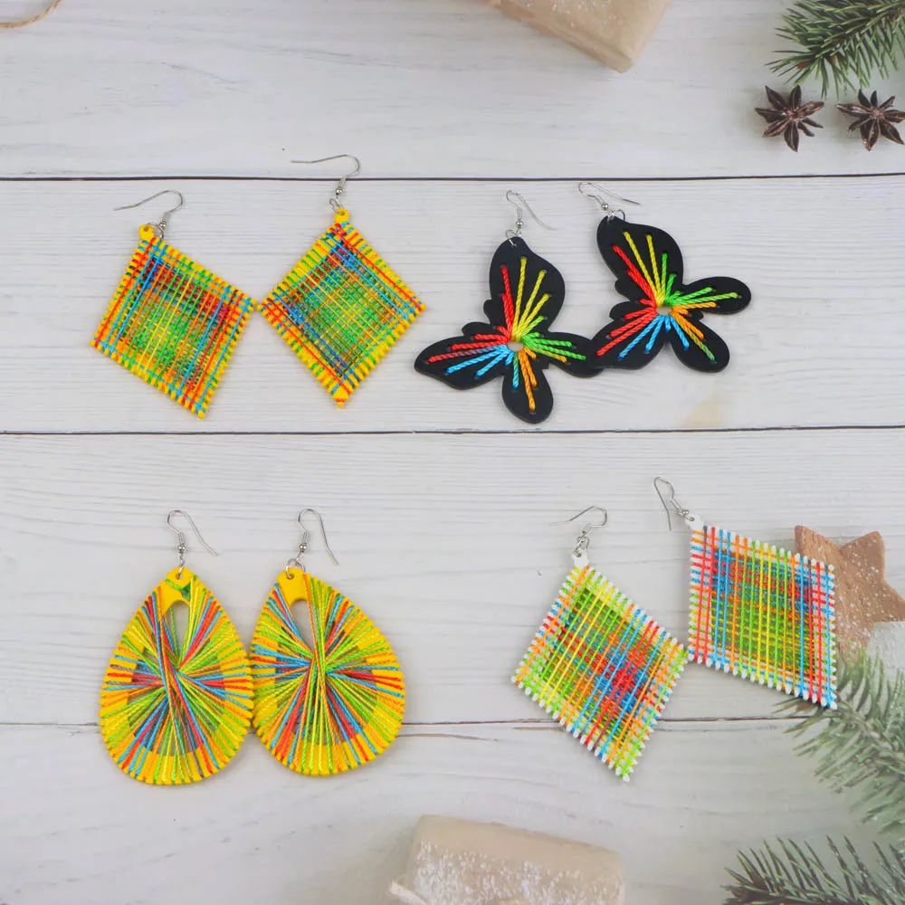 10/20/30/50Pairs/Lot Fashionable Printed Women's Wooden Thread Bohemian Vintage Hanging Earrings Daily Jewelry Randomly Shipped