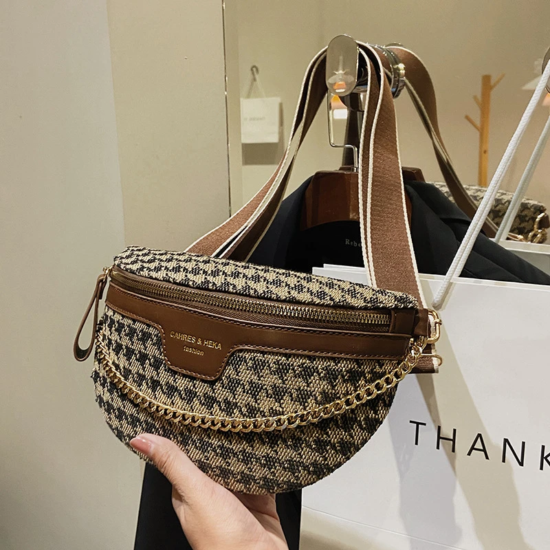 New Fashion Leopard Women Waist Bag Female Phone Purses Ladies Chest Wide Strap Crossbody Shoulder Bags Small Chain Fanny Packs