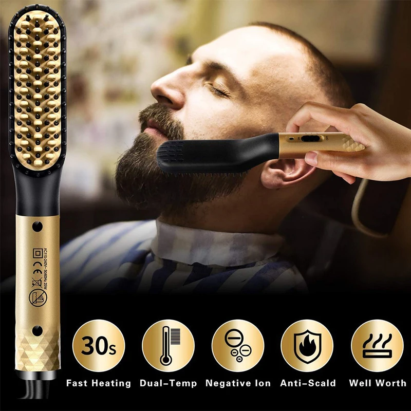 Hot Comb Straightener Electric Negative Ion Hair Straightener Brush Fast Heated Portable Men Mini Beard Straightening Comb