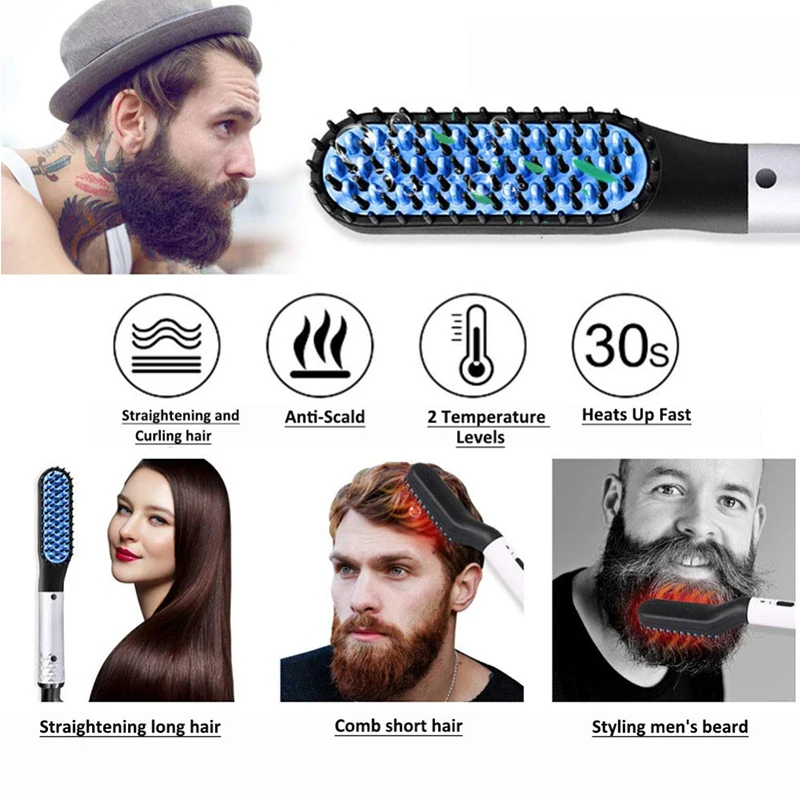 Hot Comb Straightener Electric Negative Ion Hair Straightener Brush Fast Heated Portable Men Mini Beard Straightening Comb