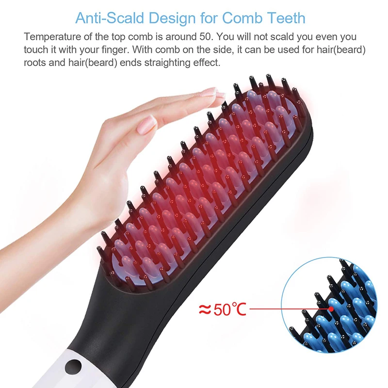 Hot Comb Straightener Electric Negative Ion Hair Straightener Brush Fast Heated Portable Men Mini Beard Straightening Comb