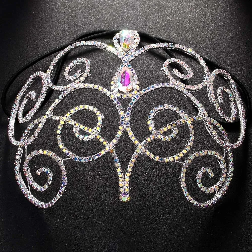 Gorgeous Belly Dance Headpiece Headband Bridal Hair Accessories Hollow Colourful Rhinestone Head Chain for Women Ballroom