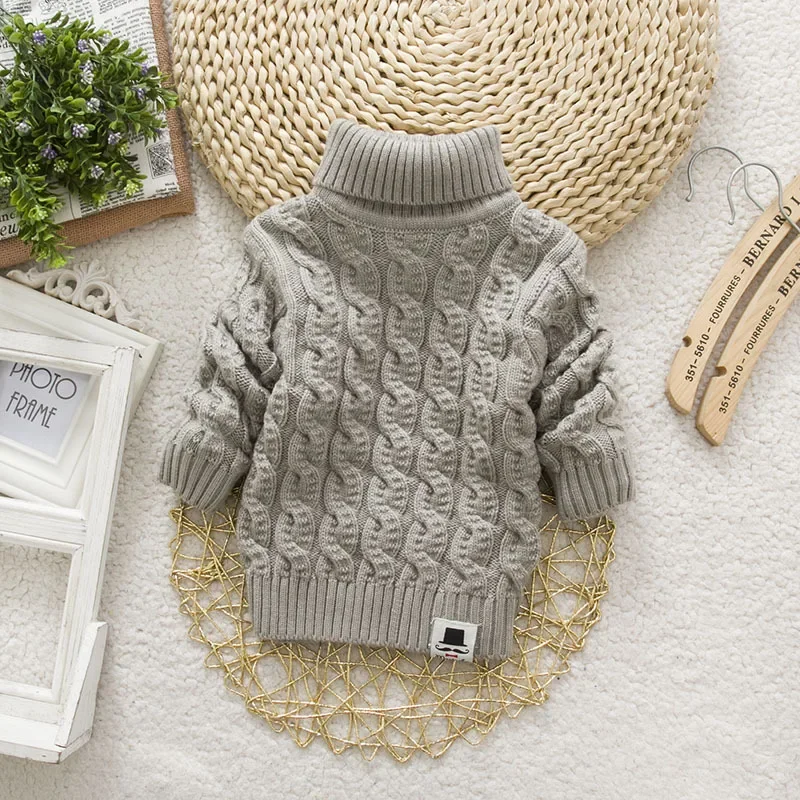 DIIMUU Kids Boy Girl Sweater Knitwear Turtleneck Pullover Clothes Baby Winter Tops Solid Sweaters Children Boy Girl Warm Coat