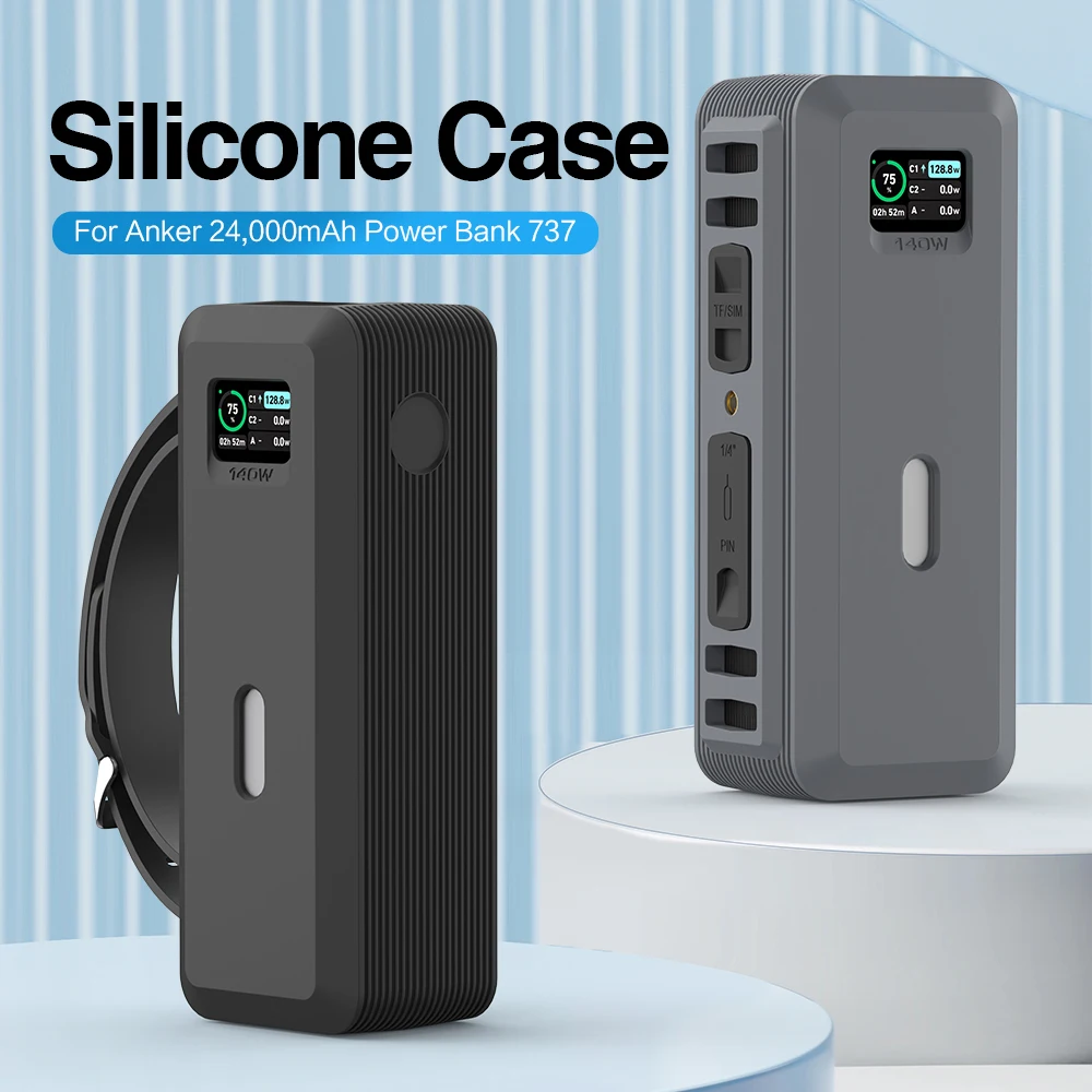 Silicone Case for Anker 737 Power Bank 140W 24000mAh PowerCore Charger TF/SIM card PIN storage Carrying Travel Case Storage Bag