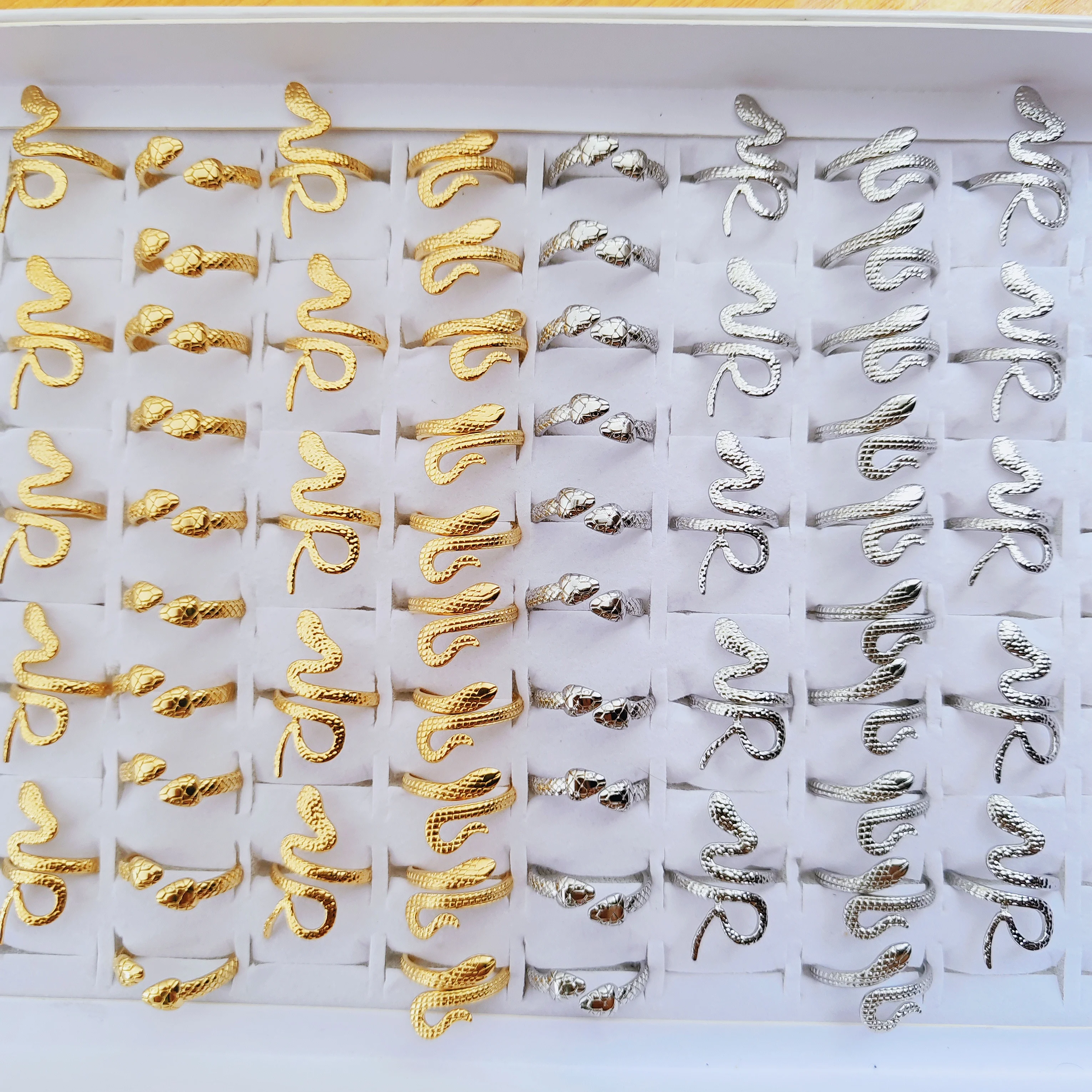 10pcs Wholesale Vintage Gothic Mixed Snake Stainless Steel Ring Punk Adjustable Jewelry for Men and Women Party Gifts