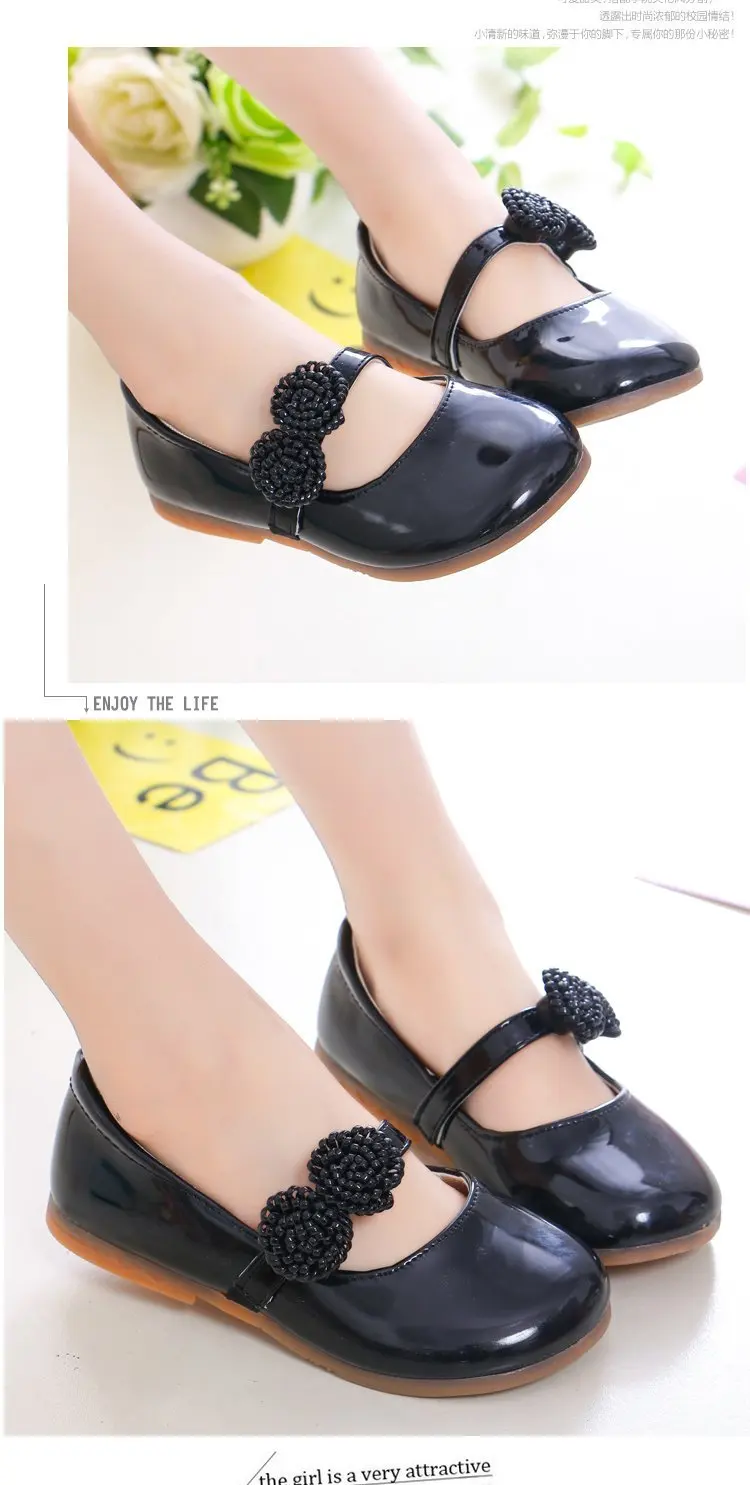 Kids Leather Shoes for Girls School Black Beige Shoes Floral Flower Girl Flats for Wedding Party Children Mary Janes Princess