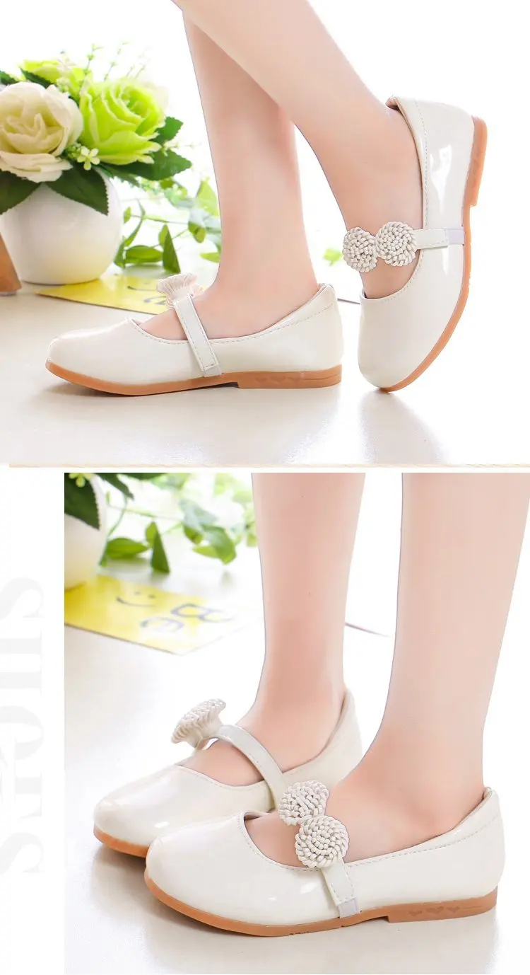 Kids Leather Shoes for Girls School Black Beige Shoes Floral Flower Girl Flats for Wedding Party Children Mary Janes Princess