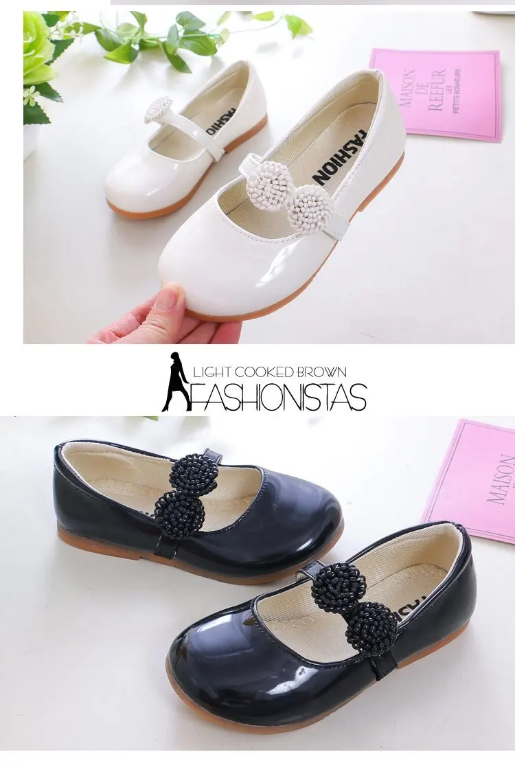 Kids Leather Shoes for Girls School Black Beige Shoes Floral Flower Girl Flats for Wedding Party Children Mary Janes Princess