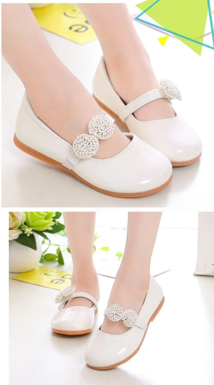 Kids Leather Shoes for Girls School Black Beige Shoes Floral Flower Girl Flats for Wedding Party Children Mary Janes Princess