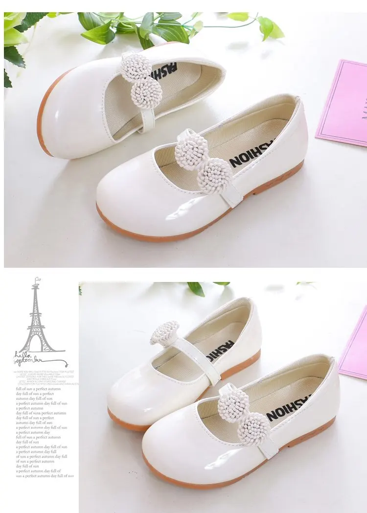 Kids Leather Shoes for Girls School Black Beige Shoes Floral Flower Girl Flats for Wedding Party Children Mary Janes Princess