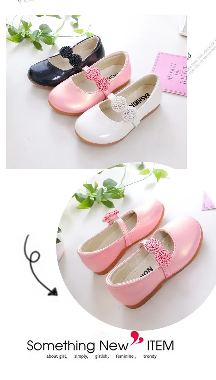 Kids Leather Shoes for Girls School Black Beige Shoes Floral Flower Girl Flats for Wedding Party Children Mary Janes Princess