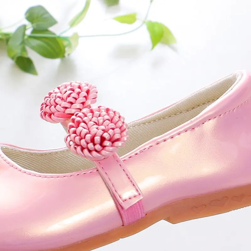 Kids Leather Shoes for Girls School Black Beige Shoes Floral Flower Girl Flats for Wedding Party Children Mary Janes Princess
