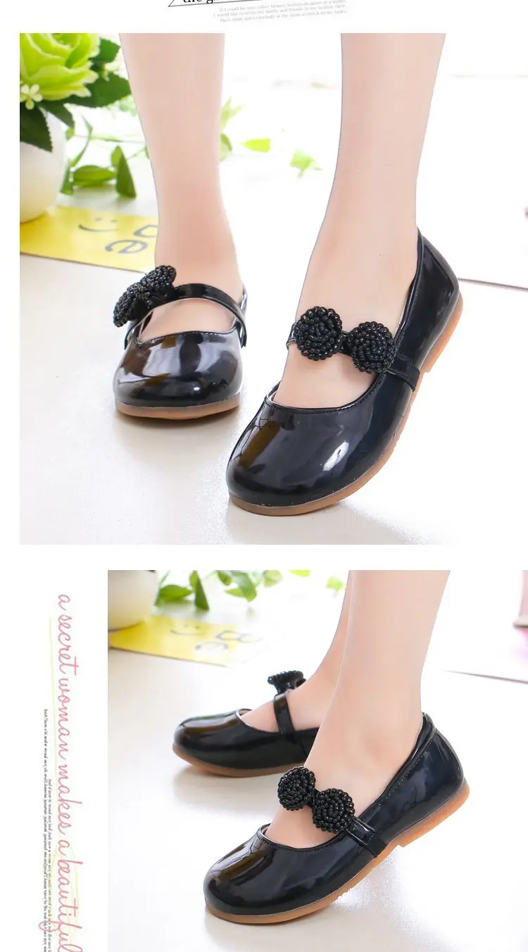 Kids Leather Shoes for Girls School Black Beige Shoes Floral Flower Girl Flats for Wedding Party Children Mary Janes Princess
