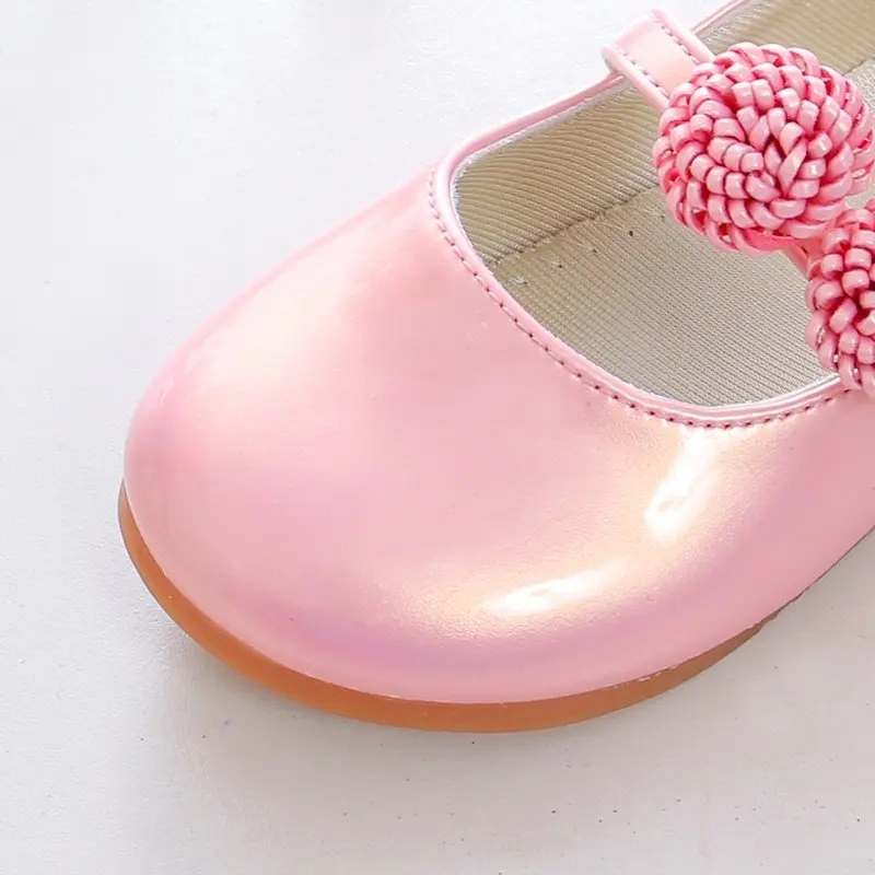 Kids Leather Shoes for Girls School Black Beige Shoes Floral Flower Girl Flats for Wedding Party Children Mary Janes Princess