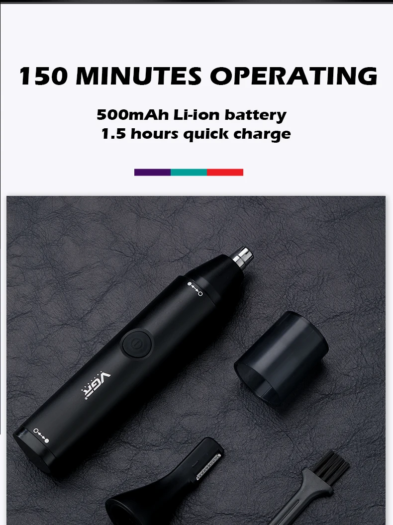 VGR Washable Nose Hair Trimmer Beard Facial Hair Trimer Eyebrow Electric Brow Nose Trimmer 2 In 1 Rechargeable V-613