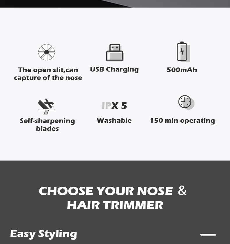 VGR Washable Nose Hair Trimmer Beard Facial Hair Trimer Eyebrow Electric Brow Nose Trimmer 2 In 1 Rechargeable V-613