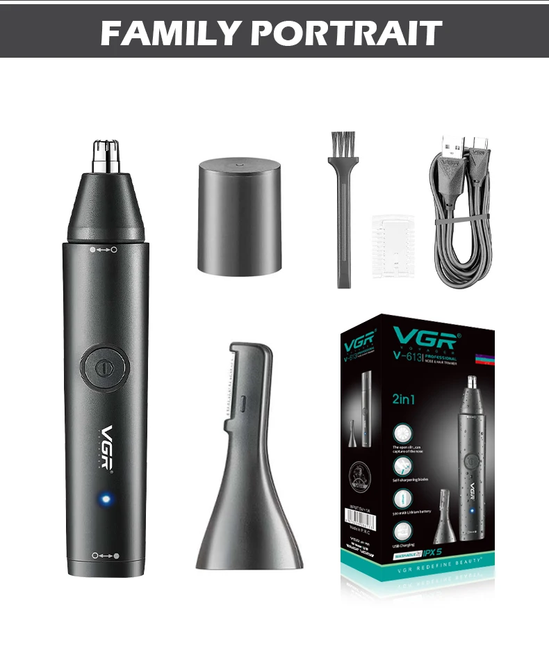 VGR Washable Nose Hair Trimmer Beard Facial Hair Trimer Eyebrow Electric Brow Nose Trimmer 2 In 1 Rechargeable V-613