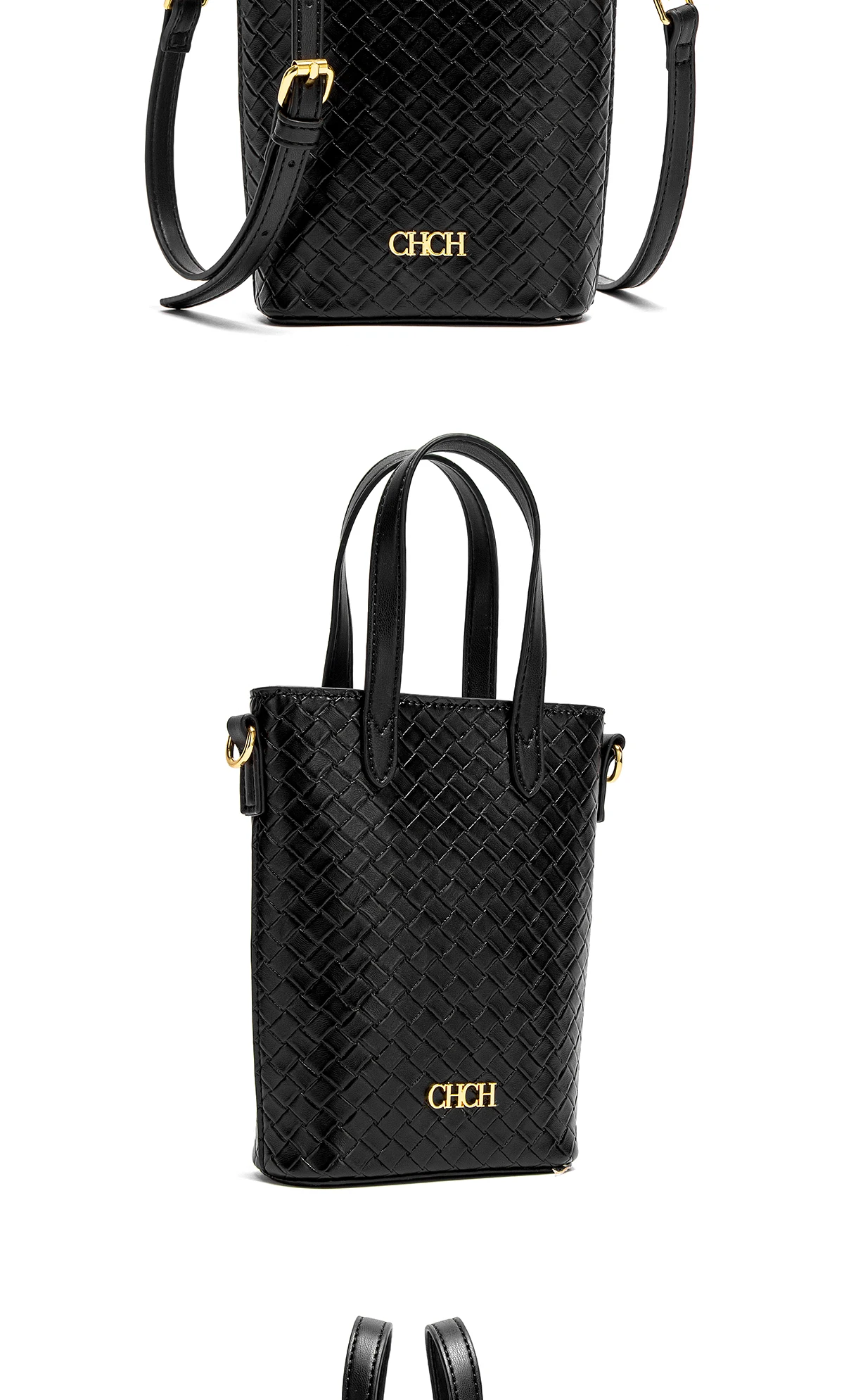 CHCH Women's Phone Bag 2025 New Black Simple Texture Women's Crossbody Bag Wallet
