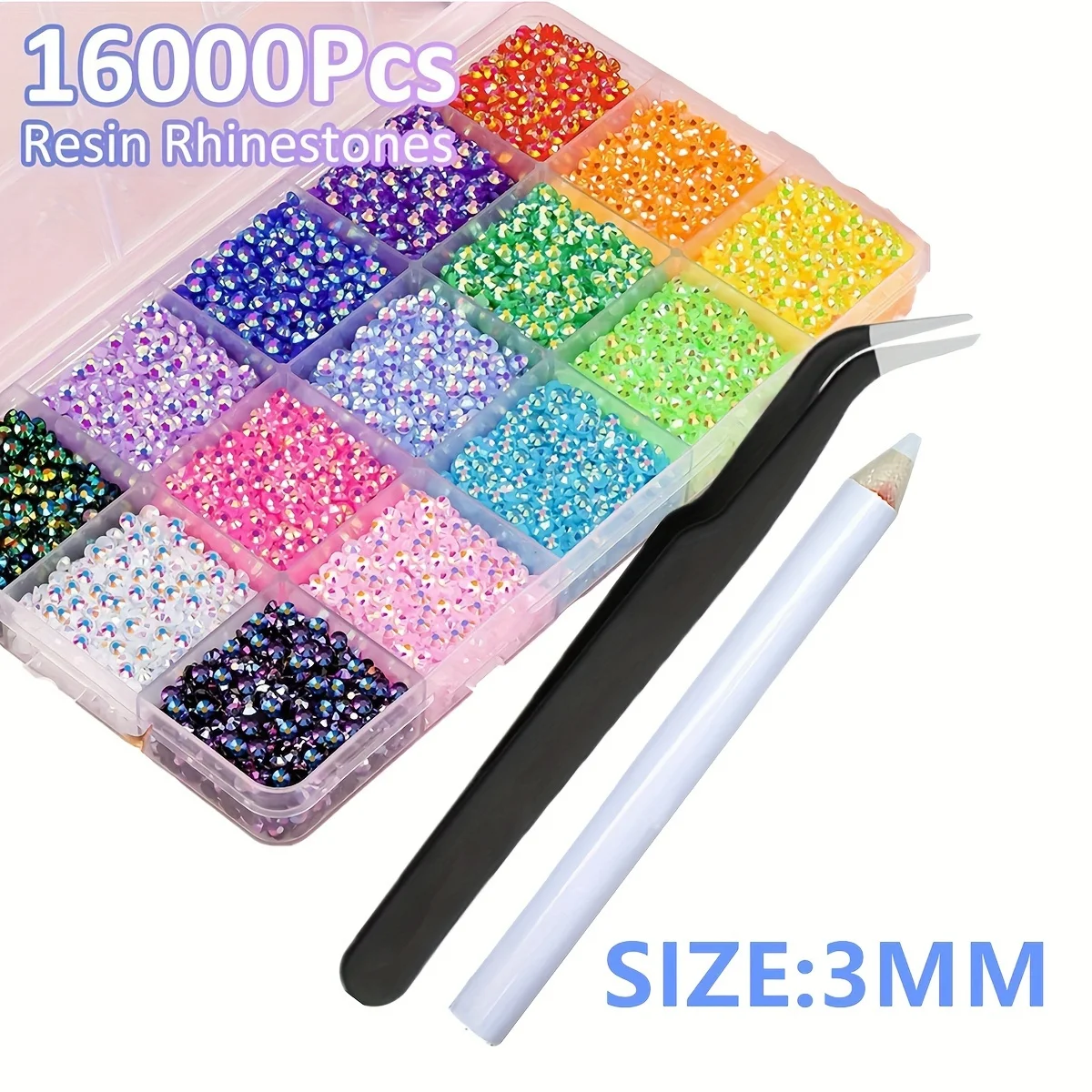 Resin Jelly Rhinestones - 16000pcs Mixed-Color Non Hotfix Flatback Gems with Pick Pen Tweezer for Crafting - DIY Crafts NAIR ART