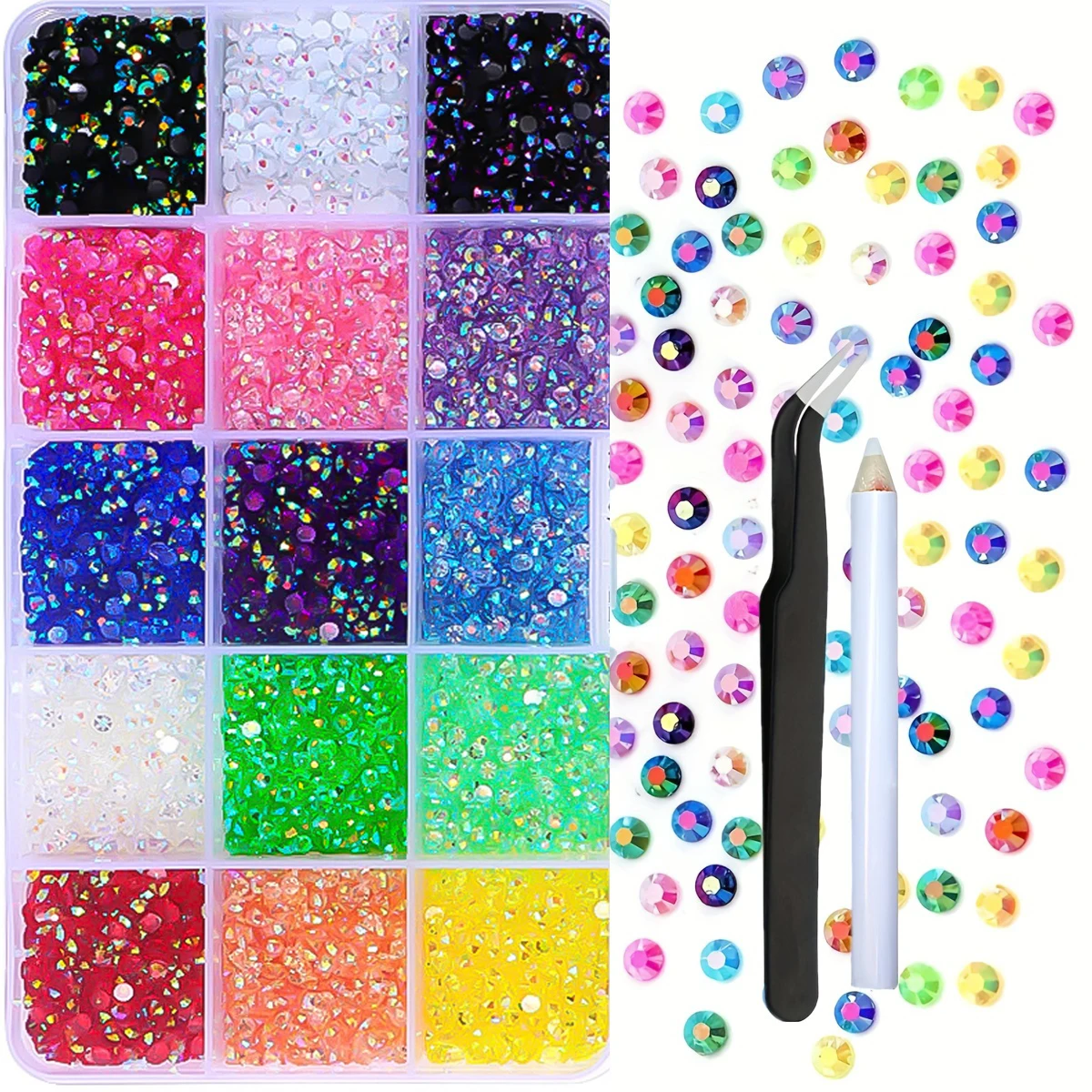 Resin Jelly Rhinestones - 16000pcs Mixed-Color Non Hotfix Flatback Gems with Pick Pen Tweezer for Crafting - DIY Crafts NAIR ART