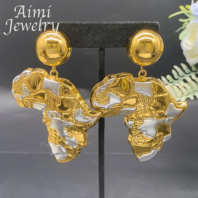 Africa Map Dubai 18K Gold Plated Jewelry Set Pendant Necklace Earrings Women Party African Nigerian Egyptian Bridal Wedding Gift
