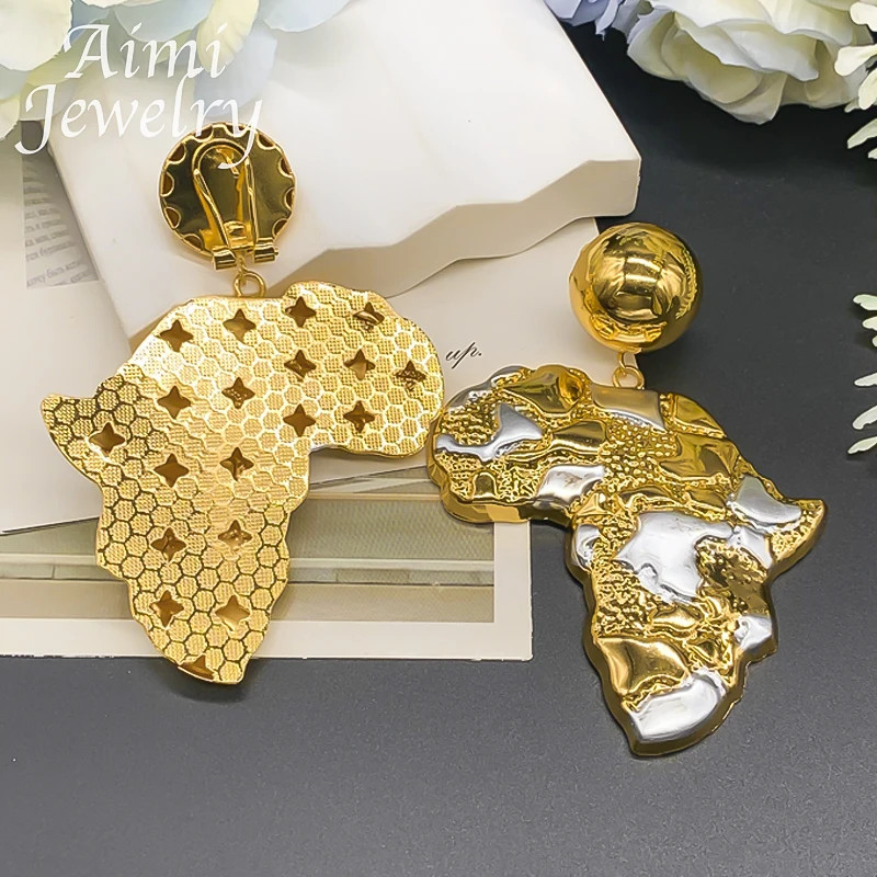 Africa Map Dubai 18K Gold Plated Jewelry Set Pendant Necklace Earrings Women Party African Nigerian Egyptian Bridal Wedding Gift