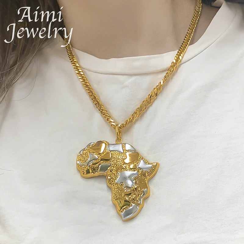 Africa Map Dubai 18K Gold Plated Jewelry Set Pendant Necklace Earrings Women Party African Nigerian Egyptian Bridal Wedding Gift