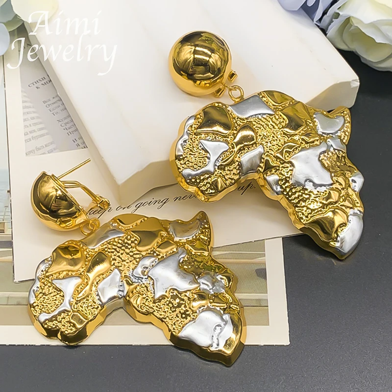 Africa Map Dubai 18K Gold Plated Jewelry Set Pendant Necklace Earrings Women Party African Nigerian Egyptian Bridal Wedding Gift
