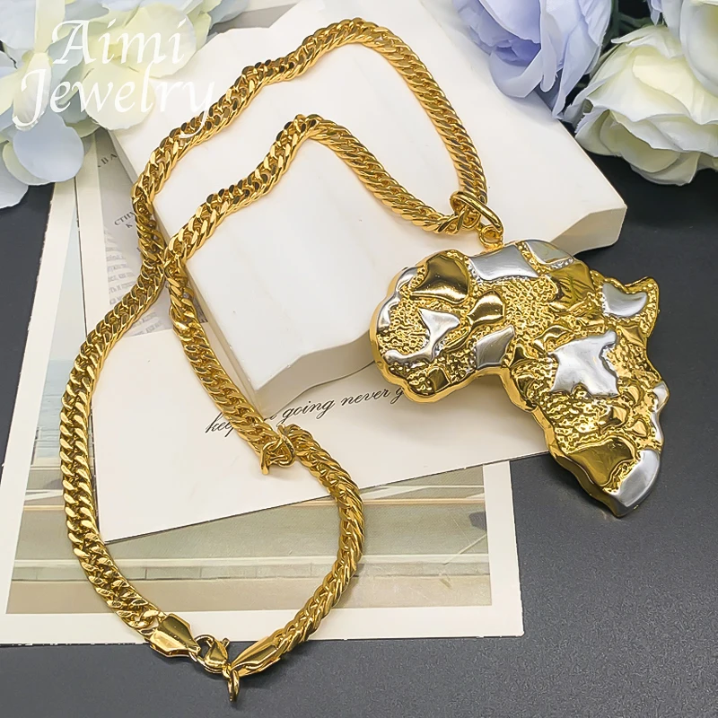 Africa Map Dubai 18K Gold Plated Jewelry Set Pendant Necklace Earrings Women Party African Nigerian Egyptian Bridal Wedding Gift