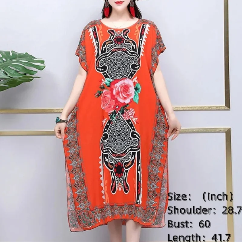 Casual Elegant Bohemian Printed Ethnic Style Retro Floral Woman Summer Street Wear Batwing Sleeve Loose Tunic Maternity Dress