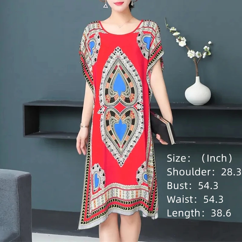 Casual Elegant Bohemian Printed Ethnic Style Retro Floral Woman Summer Street Wear Batwing Sleeve Loose Tunic Maternity Dress
