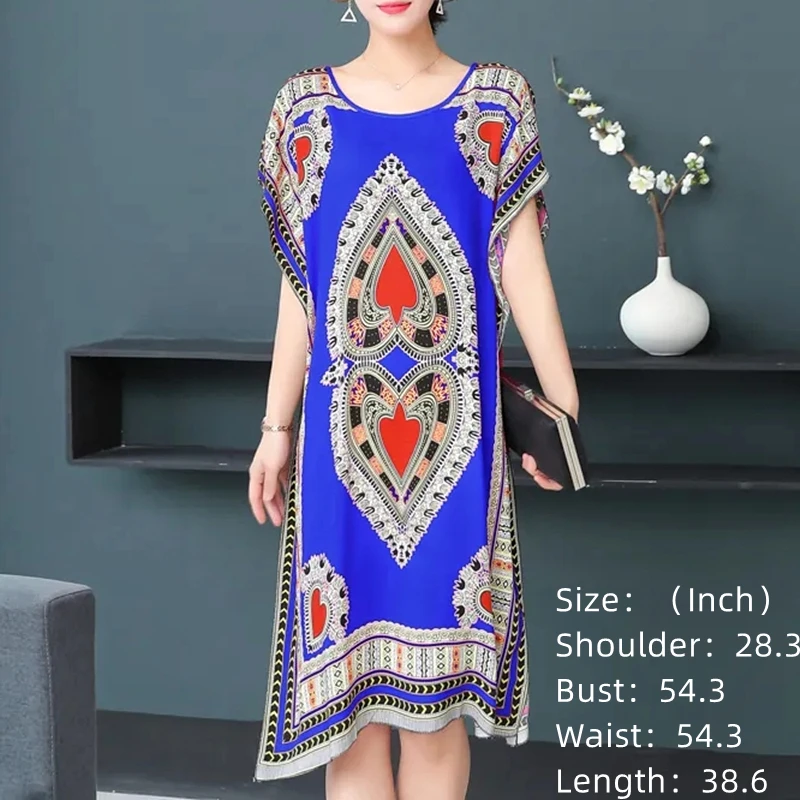 Casual Elegant Bohemian Printed Ethnic Style Retro Floral Woman Summer Street Wear Batwing Sleeve Loose Tunic Maternity Dress